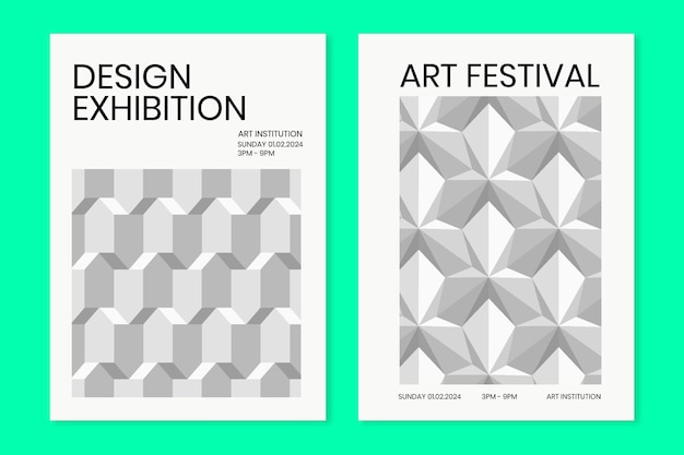 Art exhibition geometric template psd ad poster geometric modern style dual set