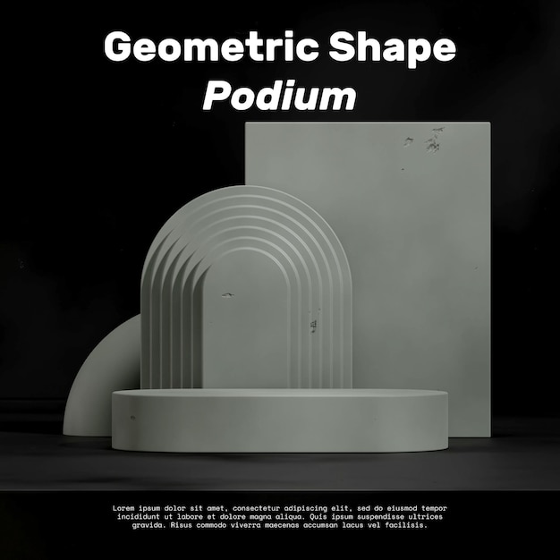 assorted shape and black wall rendering 3d empty space gray color textured podium in square