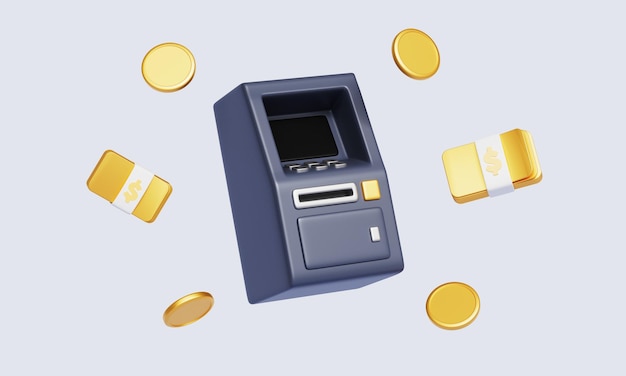 ATM Machine Money Stack and Coin Icon 3D Rendering Not AI