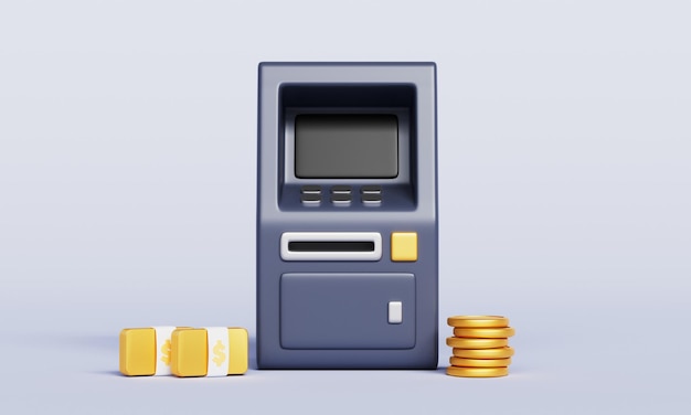 ATM Machine Money Stack and Coin Icon 3D Rendering Not AI