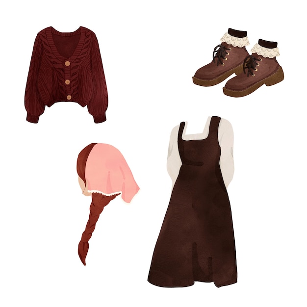 autumn cottagecore outfit illustration