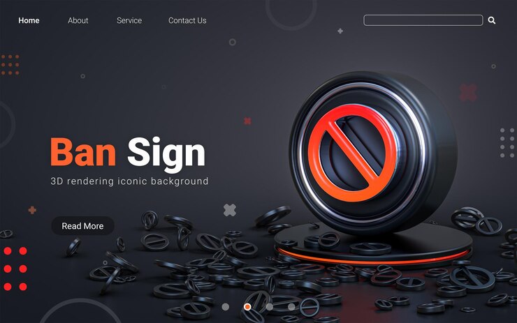 PSD ban sign 3d rendering abstract dark realistic iconic background for social banner template