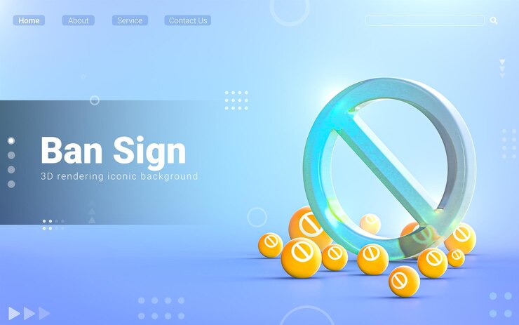 PSD ban sign abstract glass bubble iconic background for social banner poster template 3d rendering
