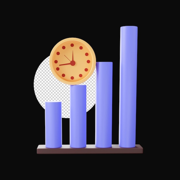 Bar Graph Clock 3D Render Illustration On Black Background