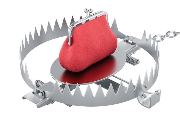 bear trap with coin purse 3d rendering isolated on transparent background