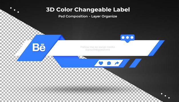 Behance Kết nối với chúng tôi trên mạng xã hội thiết kế 3D phần ba dưới biểu tượng huy hiệu kết xuất