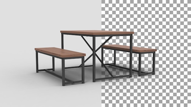 Bench Style Dining Table side view with shadow 3d render
