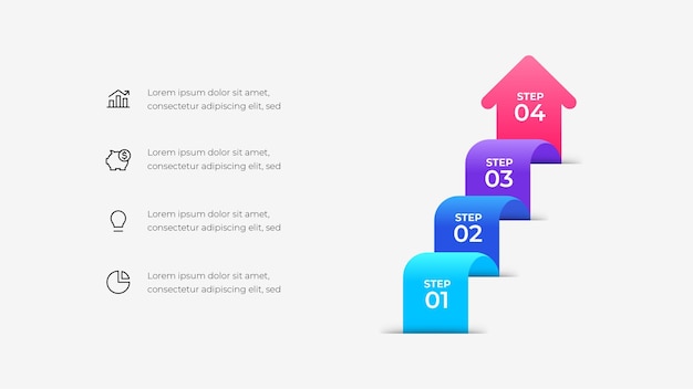 Biểu đồ thông tin Gradient bốn bước có hình mũi tên thể hiện sự tăng trưởng
