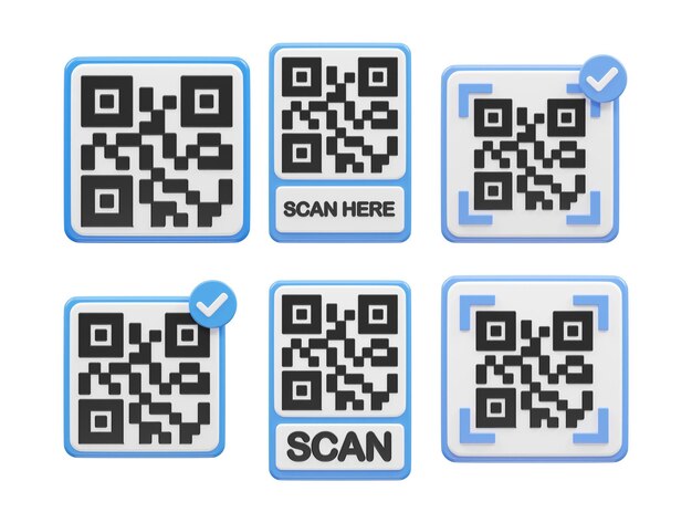 Biểu tượng vector mã Qr, yếu tố trong suốt minh họa kết xuất 3D