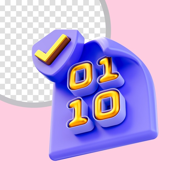 binary number document with security shield check mark icon 3d render concept for safe coding