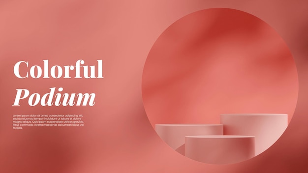 blank mockup pink cylinder podium in landscape bright pink wall 3D render