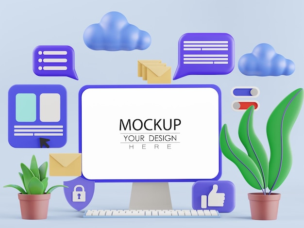 Blank screen Computer with element PSD Mockup