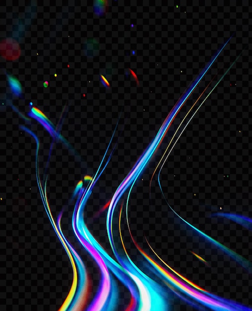 blue and green light waves on transparent background