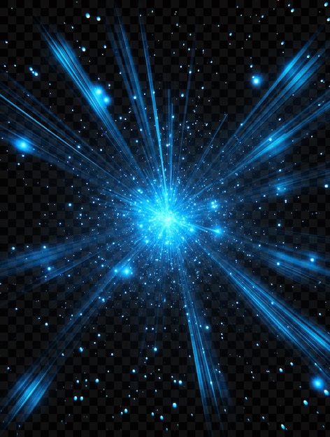 blue light rays radiating outward from the center on transparent background