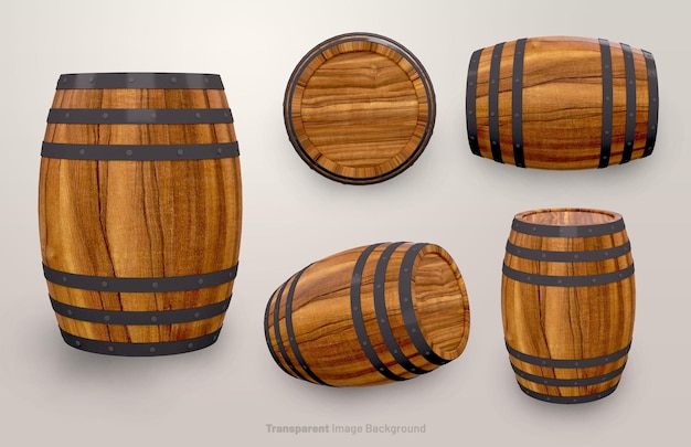 brown wooden barrels with on an isolated transparent image background3d rendering