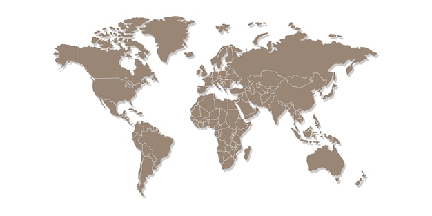 Brown World Map Flat Vector Political Map Illustration
