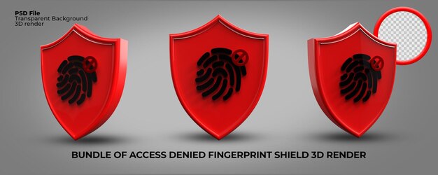 Bundle of 3D render icons access denied shield