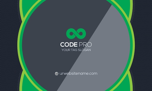 business card design for code pro with green and gray elements
