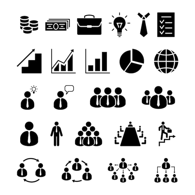 Business icons set Office finance business management human resource isolated PNG