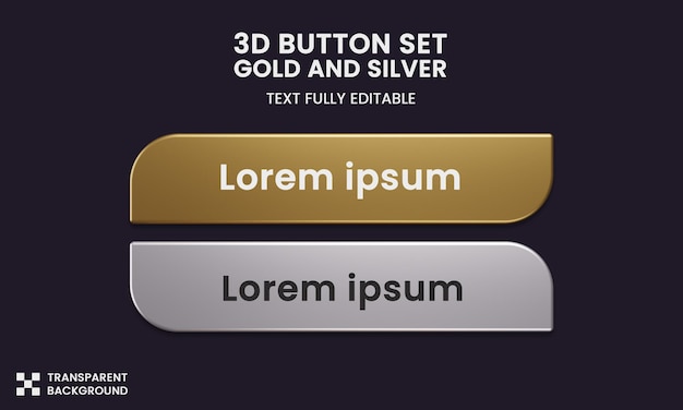 button set color gold and silver style in 3d rendering