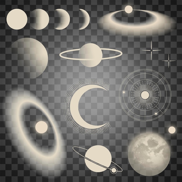 Celestial art png sticker beige aesthetic galaxy illustration set