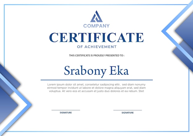Certificate of Achievement for Srabony Eka