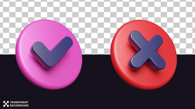 Check and cross mark symbol set in 3d rendering