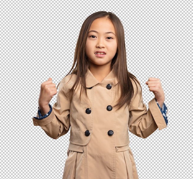 Chinese little girl doing strong gesture