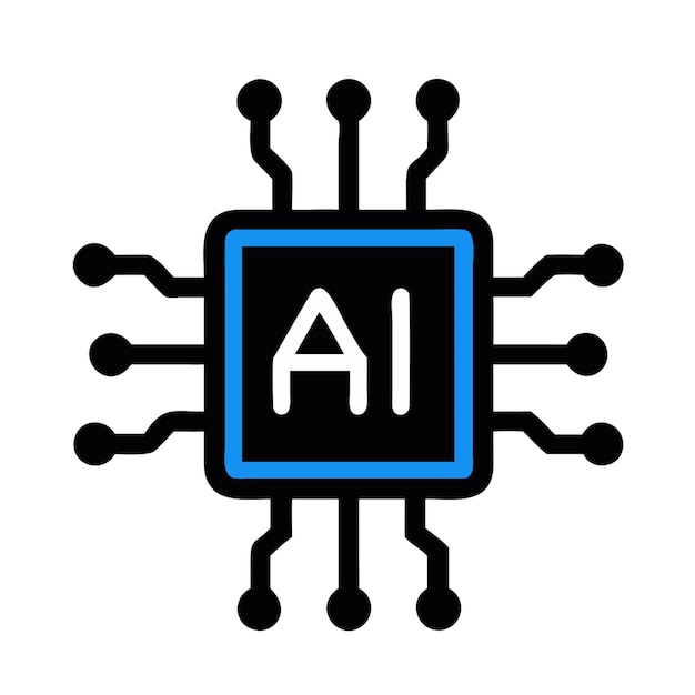 Chip AI với chi tiết bảng mạch và nền trong suốt khung màu xanh lam
