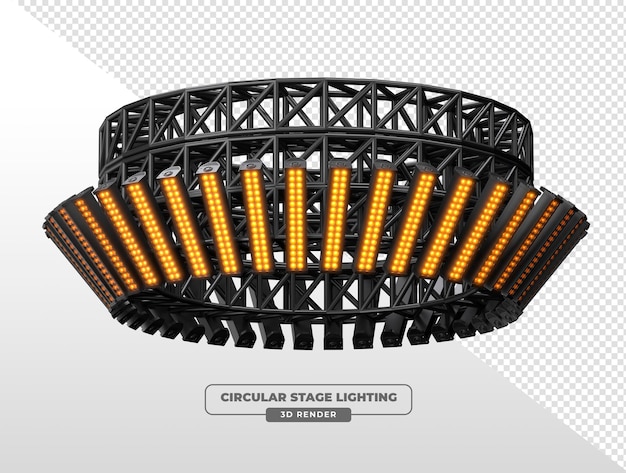 circular stage lighting truss with vertical led spotlights and cameras 3d render