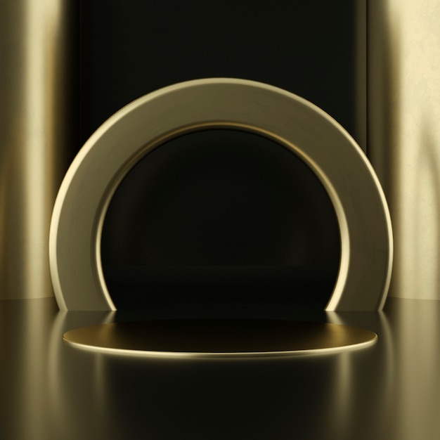 clean white gold product pedestal, gold frame, memorial board, abstract minimal concept, blank space, clean design, luxury. 3d rendering