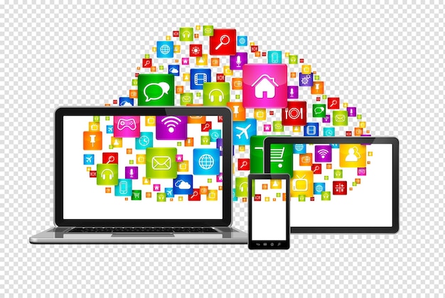 Cloud computing symbol and computer set
