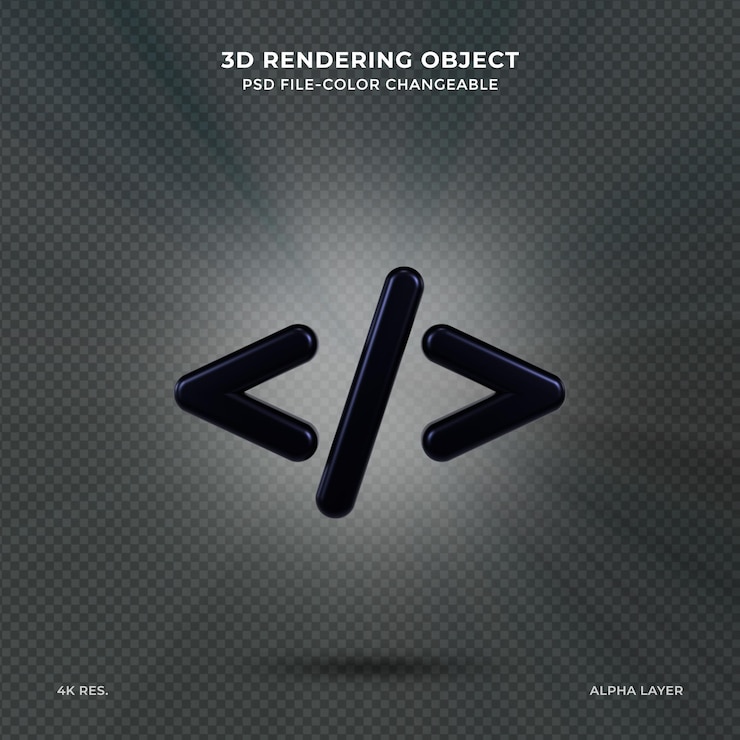 PSD coding icon or logo isolated sign symbol programming code product development icon 3d render