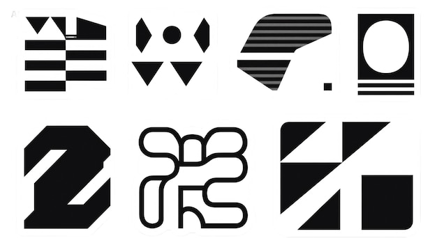 collection of abstract geometric shapes in black and white