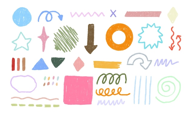 Collection of colorful hand-drawn shapes and arrows
