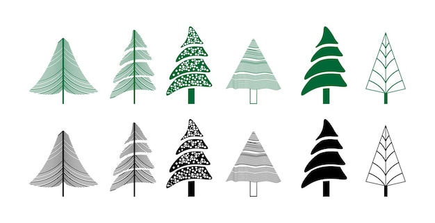 Collection of stylized Christmas trees in various styles