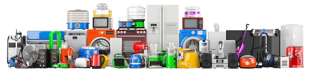 Colored Kitchen and Household appliances 3D rendering isolated on transparent background