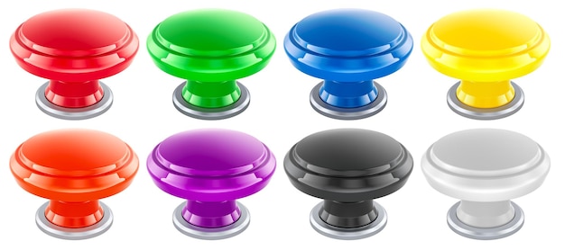 Colored push buttons set 3D rendering isolated on transparent background