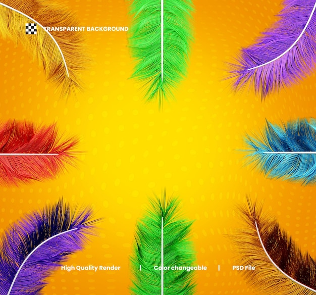 Colorful Decorative feathers for carnival 3d composition