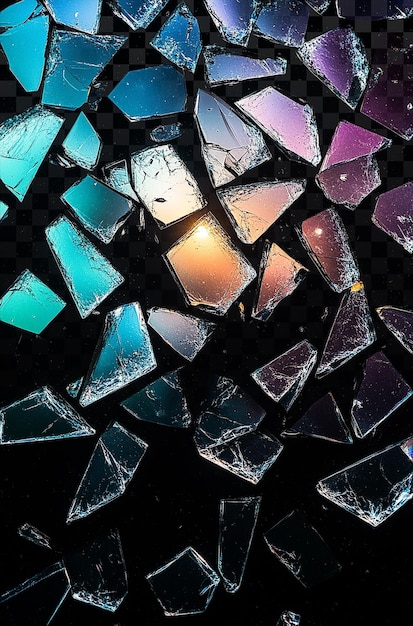 Colorful Glass Fragments Scattered on Transparent Background