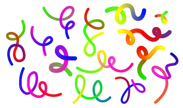 Colorful Twisted Squiggly Lines Isolated on White Background