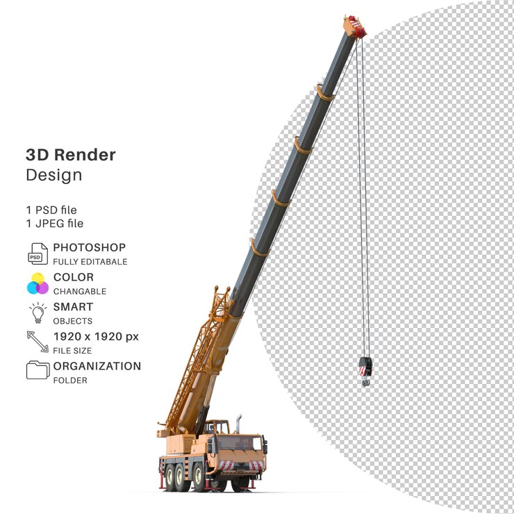 PSD compact mobile crane 3d modeling psd file realistic