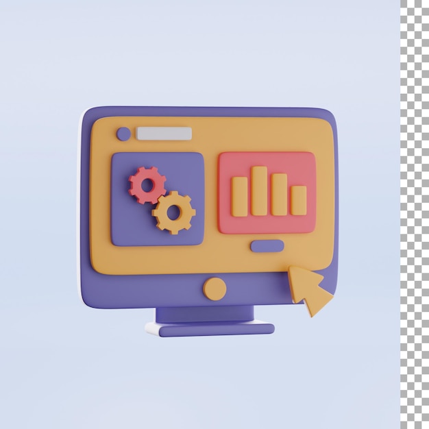 Computer Bar Chart And Gear 3d Illustration
