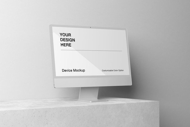 Computer device mockup with shadow and minimal background Customizable background and object color