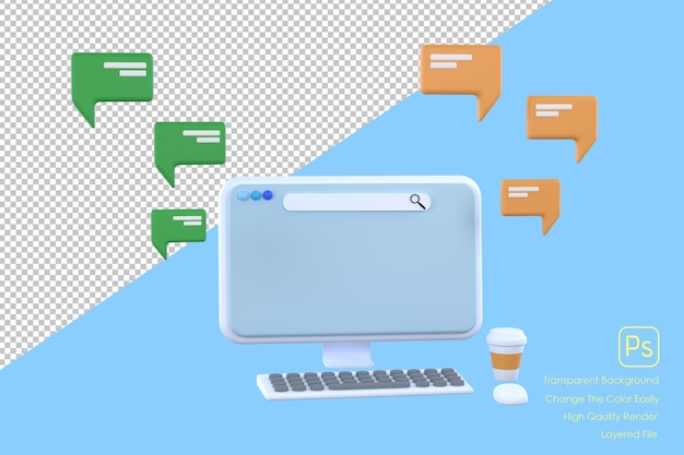 computer with short messages chatting with friends and sending messages