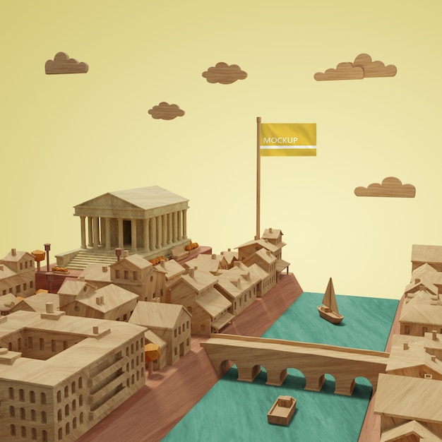 Concept of cities world day 3d building mock-up