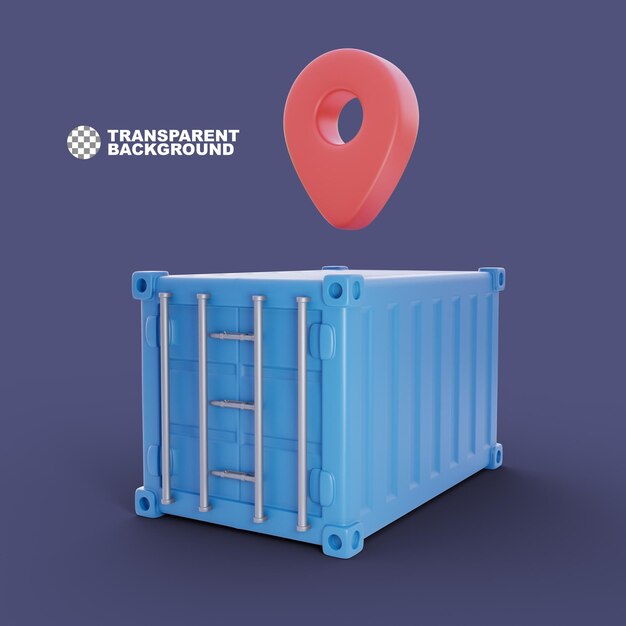 Container with location icon on top 3D icon with logistic transportation concept