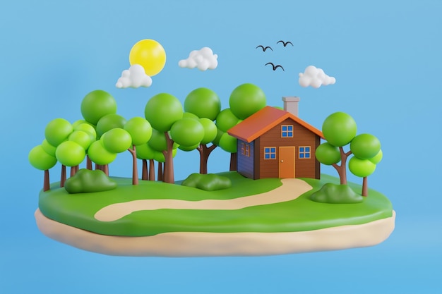 country house in the forest summer forest with country house 3d illustration