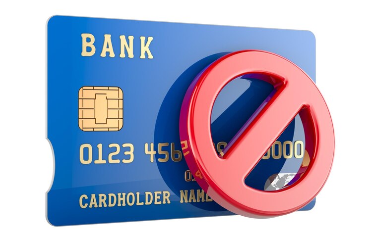 PSD credit bank card with prohibition sign 3d rendering isolated on transparent background