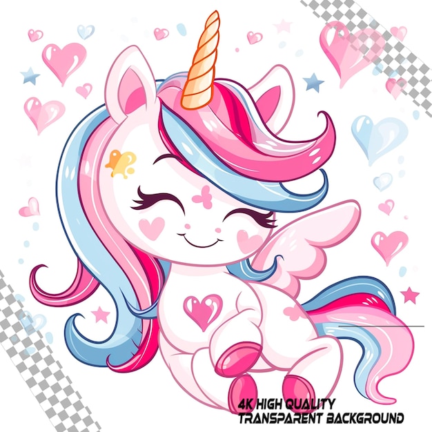 cute unicorn valentine clipart on transparent background